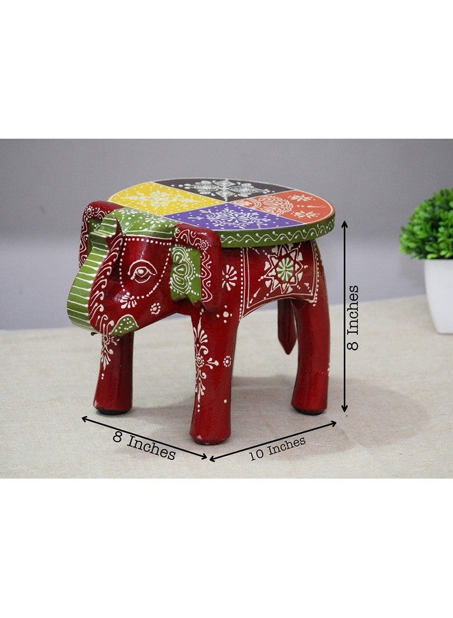JH Gallery Handcrafted and Hand-Painted Colorful Wooden Elephant Stool/Side Table for Home/Office/Living or Bedroom Decor (Maroon) - Image 3