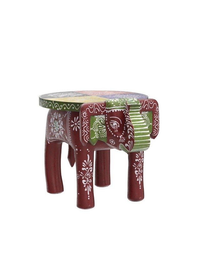 JH Gallery Handcrafted and Hand-Painted Colorful Wooden Elephant Stool/Side Table for Home/Office/Living or Bedroom Decor (Maroon) - Image 4