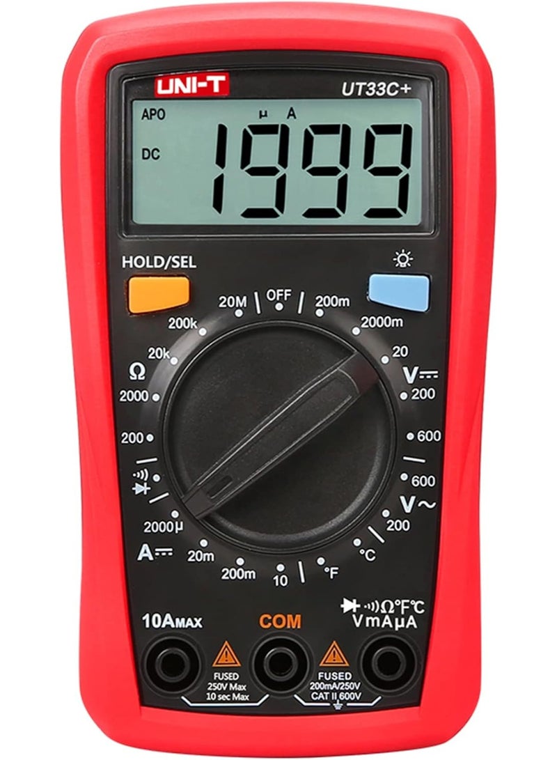 UNI-T UT33C+ Digital Multimeter – Voltage, Current, Resistance, Capacitance, NCV Tester with Backlit LCD - Image 1