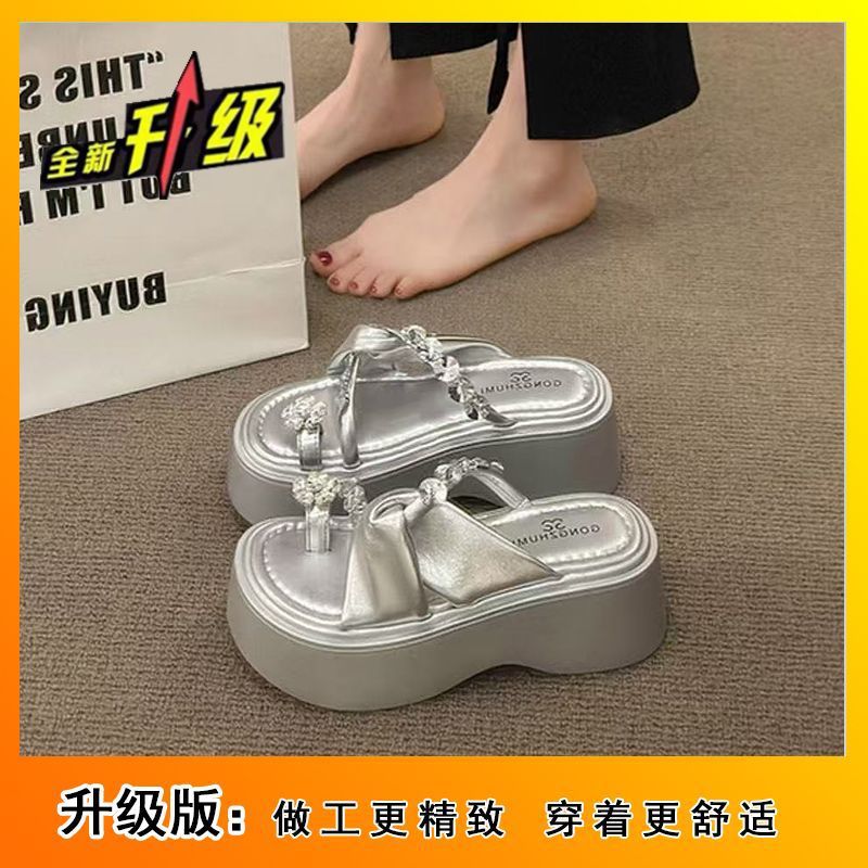 Korean Fairy-Style Platform Sandals with Rhinestone Toe Covering - Fashionable Beach Shoes for Women, 2025 New Arrival - Image 1