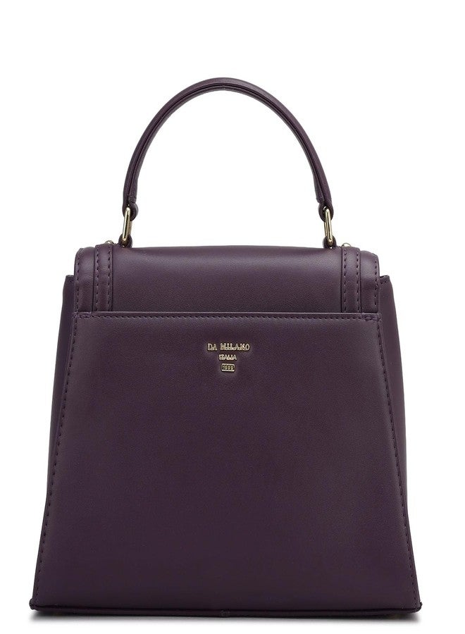 Da Milano Leather Satchel Bag for Women - Purple - Image 4
