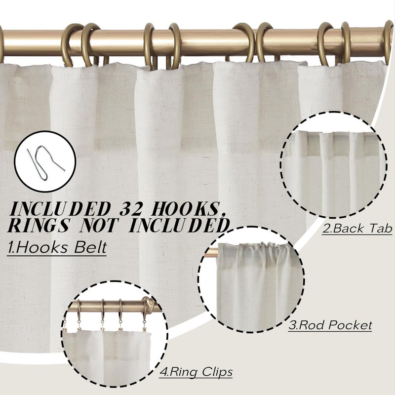 PANELSBURG 86 Inch Curtains Back Tab Light Filtering Linen Semi Sheer Curtains 86 Inches Long for Living Room 2 Panels Set Cream Ivory - Image 2
