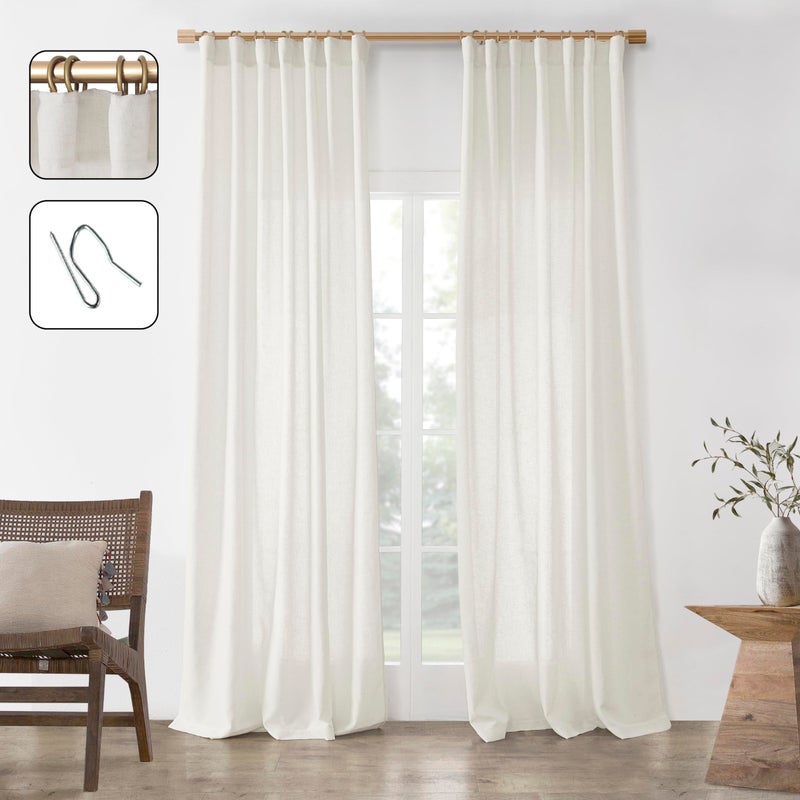 PANELSBURG 86 Inch Curtains Back Tab Light Filtering Linen Semi Sheer Curtains 86 Inches Long for Living Room 2 Panels Set Cream Ivory - Image 4
