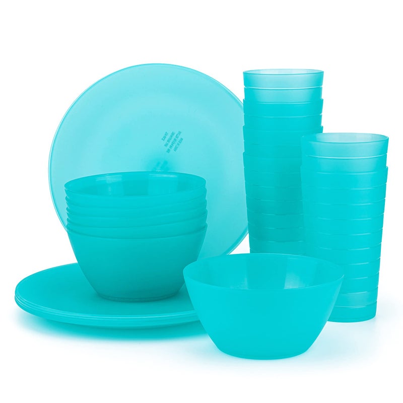 Plastic Dinnerware set Unbreakable and Reusable Plastic Plate Bowl and Tumbler  set of 18 Teal