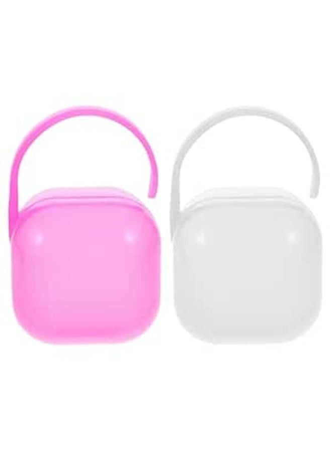 Portable Pacifier Case Holder Set 2pcs Pp Wide Mouth Storage Box Dustproof Cover Travel Organizer White Pink