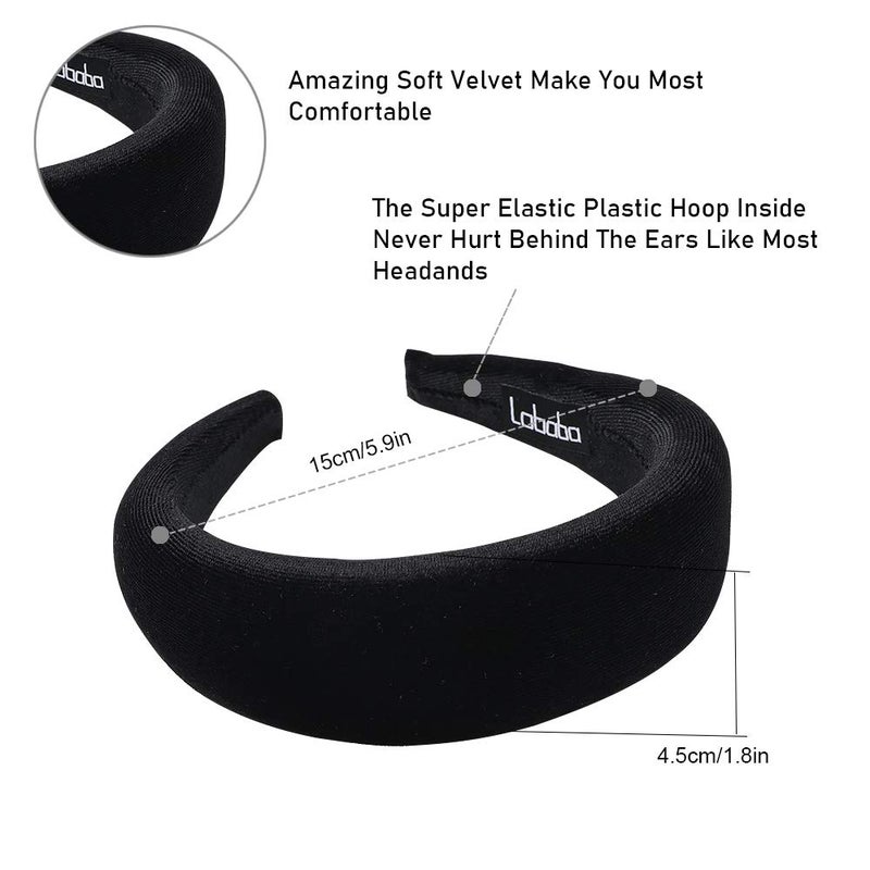 Ivyu Headbands, Headband for Women - Black Velvet Padded Hair Accessories, Hair Bands for Girls, Vintage Wide Band Head Hair Bands, Boho Style - Image 2