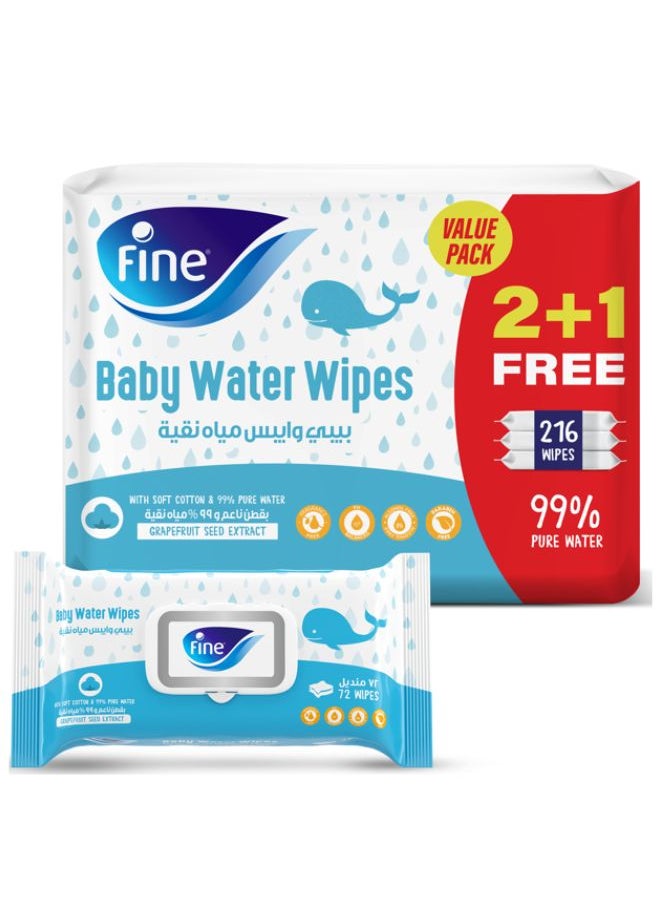 Fine Baby - Baby Water Wipes Bundle 3 x 72 Wipes - Image 1