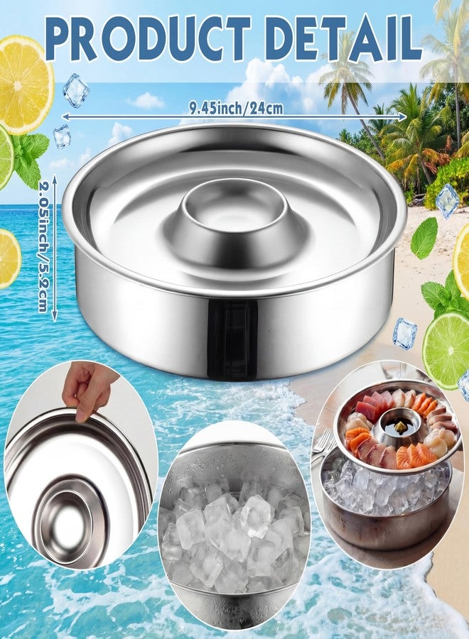 Ferrochef 2 Sets Chilled Serving Tray for Parties 10" Shrimp Cocktail Serving Dish with Ice Tray Stainless Steel Round Iced Cooling Platter with Dip Compartment for Oysters Crawfish Fruits Seafood - Image 2