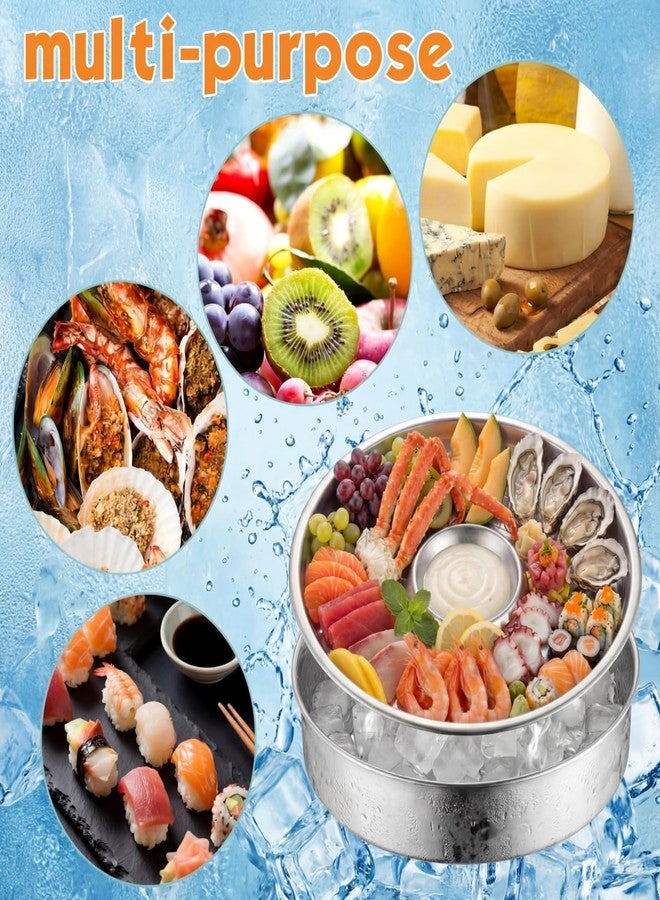 Ferrochef 2 Sets Chilled Serving Tray for Parties 10" Shrimp Cocktail Serving Dish with Ice Tray Stainless Steel Round Iced Cooling Platter with Dip Compartment for Oysters Crawfish Fruits Seafood - Image 3