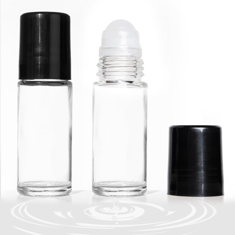Cchenxxi 2 PCS Empty Glass Roller Bottles Plastic Roller Ball Deodorant Roll On Bottles for Essential Oils Perfume Cosmetics 30ml 2pcs Round - Image 3