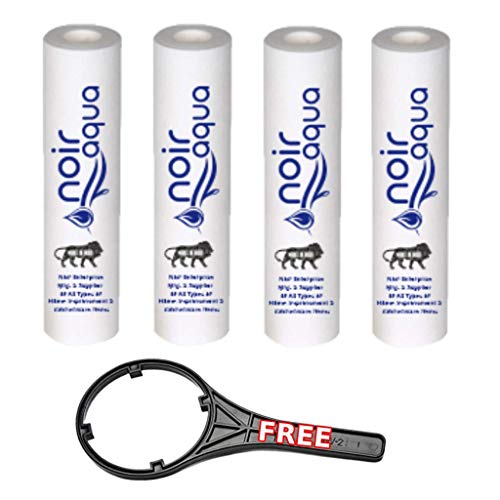 Noir Aqua - PP Spun Filter for All Types of RO Water purifiers (4 Piece, 1 Spanner) - RO Spun Filter Cartridge Sponge Replacement Water Filter Candle - Image 1