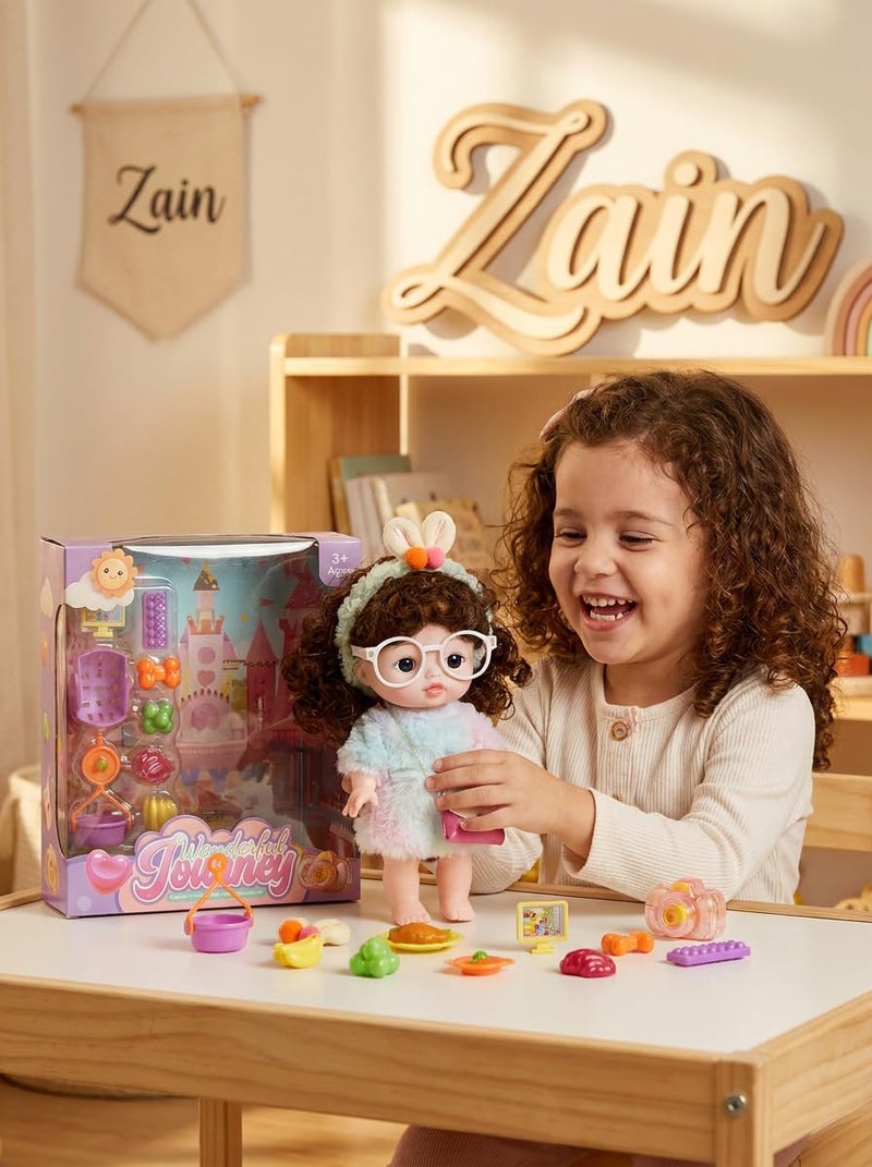 Zain Wonderful Journey Picnic Travel Doll Cute Curly-Haired Fashion Doll with Snack Outdoor Accessories - Image 1