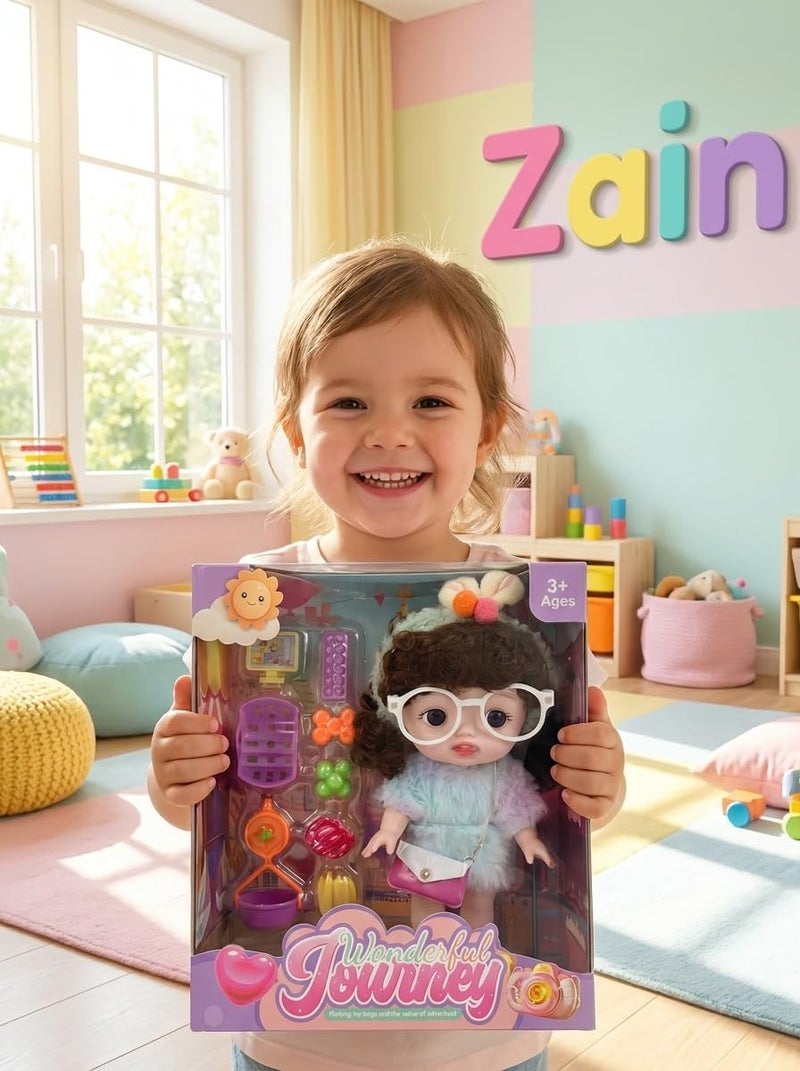 Zain Wonderful Journey Picnic Travel Doll Cute Curly-Haired Fashion Doll with Snack Outdoor Accessories - Image 3