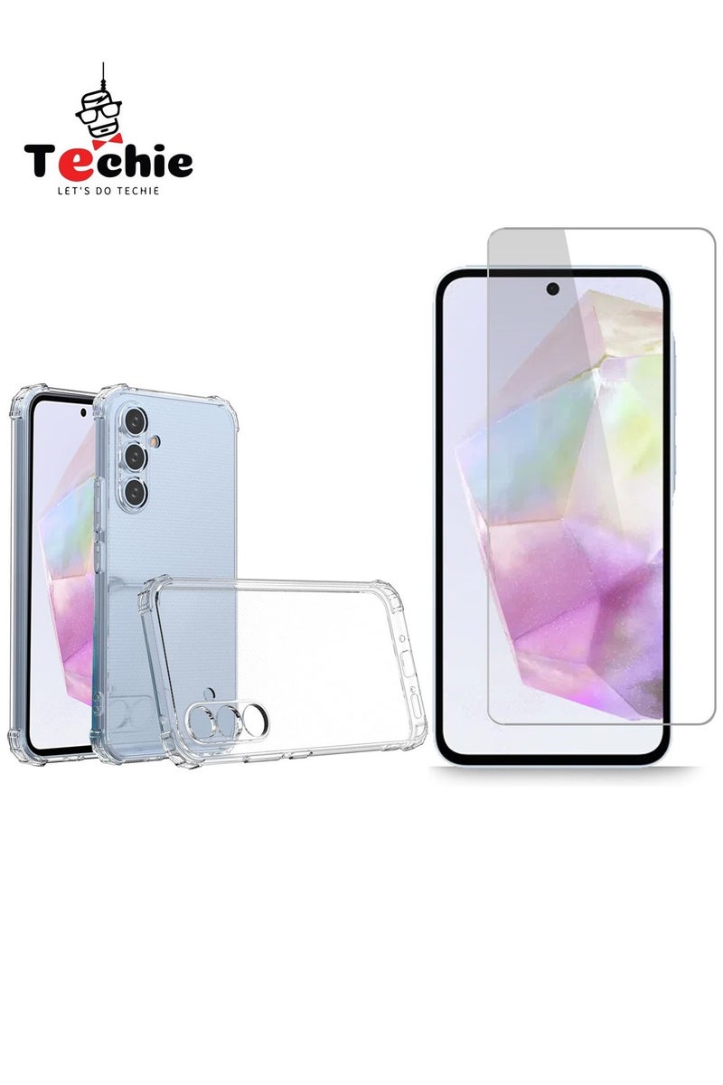 Techie Combo Pack 2 in 1 Case and Screen Protector for Samsung Galaxy A36 5G  - Transparent TPU Bumper Case with HD Tempered Glass Screen Protector - Image 1