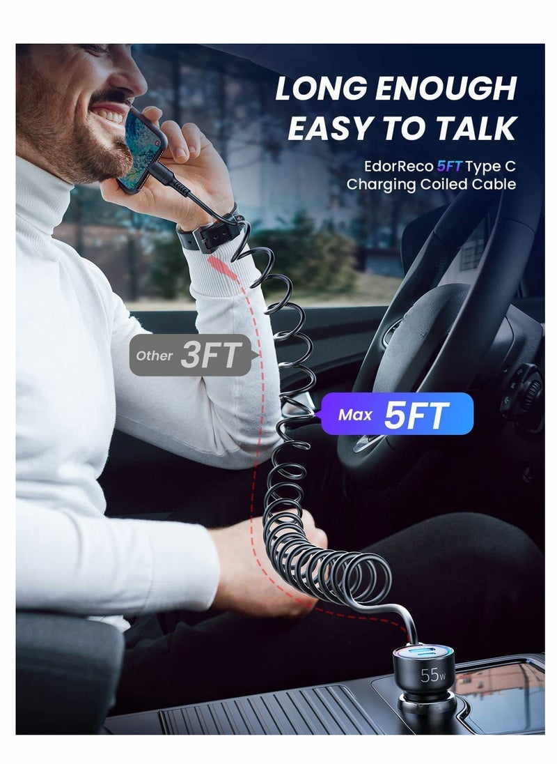 Excefore - USB C Car Charger, 55W 3 Port(Dual PD 3.0+QC 3.0)Fast Car Charger Adapter with Built-in USB C Coil, Compatible with iPhone 13/12/11, for iPad Pro/Mini, for Galaxy S21/S20 etc - Image 1