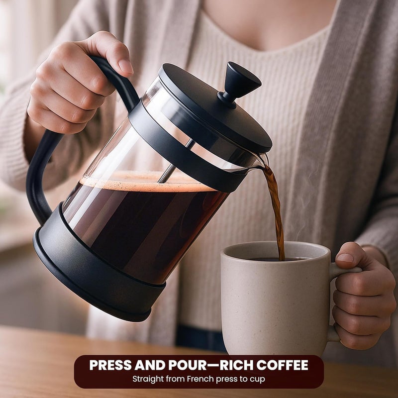 Utopia Kitchen Borosilicate Glass French Press Coffee Maker 21 Oz, Heat-Resistant Cafetiere & Tea Maker, Thickened Glass Coffee Press for Travel and Camping, Black - Image 2