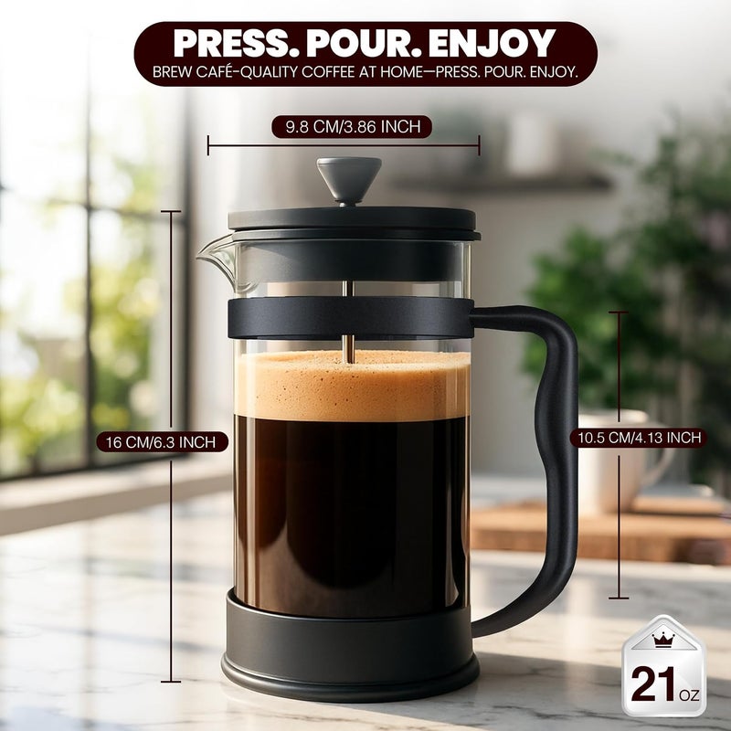 Utopia Kitchen Borosilicate Glass French Press Coffee Maker 21 Oz, Heat-Resistant Cafetiere & Tea Maker, Thickened Glass Coffee Press for Travel and Camping, Black - Image 3