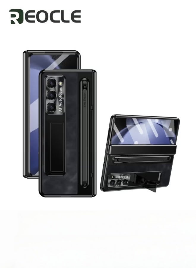 REOCLE Samsung Galaxy Z Fold 4 Frosted & Leather Case with S Pen Holder Built-in Screen Protector and Stand Shock Proof Case with S Pen Slot - Image 1