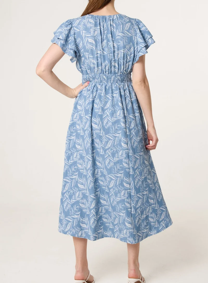 بلو فانيلا V Neck Flutter Midi Dress