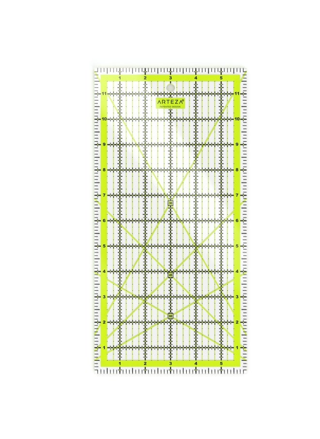 ARTEZA - Quilting Ruler Laser Cut Acrylic Quilters Ruler with Patented Double Colored Grid Lines for Easy Precision Cutting 6 Wide x 12 Long for Quilting Sewing  Crafts Black  Lime Green - Image 1