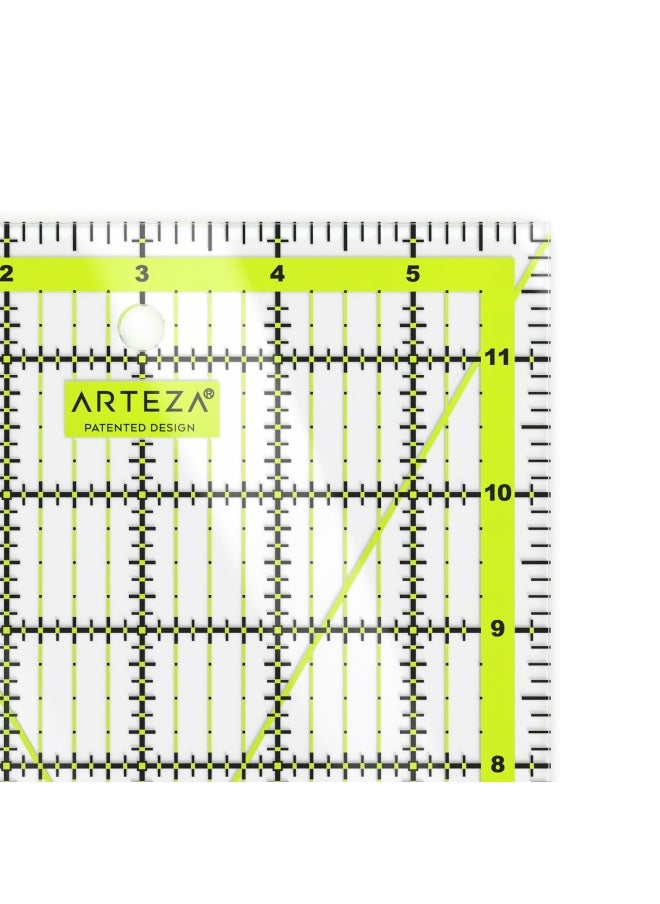 ARTEZA - Quilting Ruler Laser Cut Acrylic Quilters Ruler with Patented Double Colored Grid Lines for Easy Precision Cutting 6 Wide x 12 Long for Quilting Sewing  Crafts Black  Lime Green - Image 1