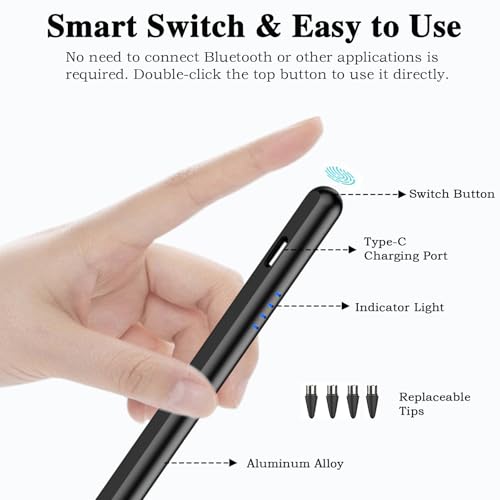 Luntak Stylus Pen for Android and IOS Touch Screen Pen,Tablet Pencil with 4 Pom Tip,Magnetic Phone Stylus Compatible with Samsung/Huawei/Lenovo/Mi/Vivo and Other Android Smartphone and Tablet Devices - Black - Image 5