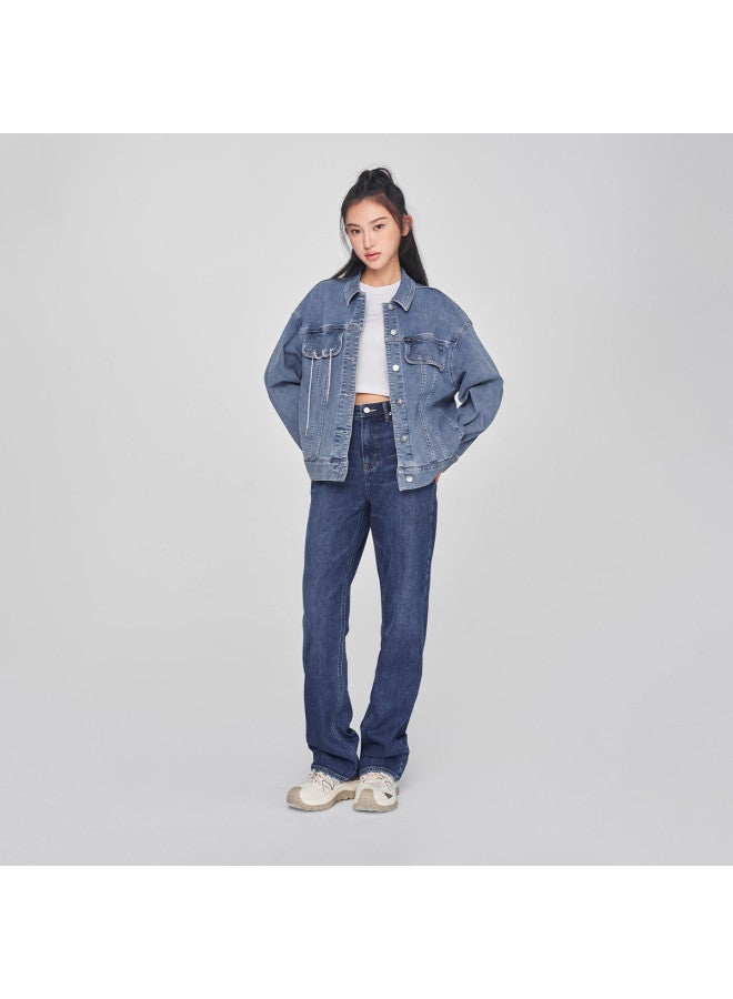 LEE Mall Same Style 24 Spring Comfort Edition Brushed Mid-blue Women's Rider Denim Jacket For Warmth - Image 4