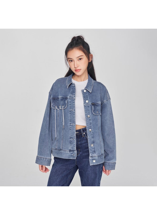 LEE Mall Same Style 24 Spring Comfort Edition Brushed Mid-blue Women's Rider Denim Jacket For Warmth - Image 2