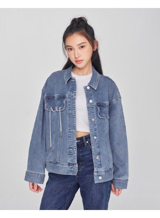 LEE Mall Same Style 24 Spring Comfort Edition Brushed Mid-blue Women's Rider Denim Jacket For Warmth - Image 1