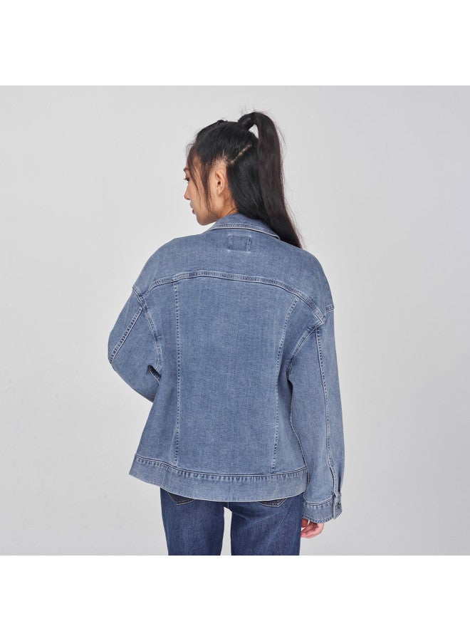 LEE Mall Same Style 24 Spring Comfort Edition Brushed Mid-blue Women's Rider Denim Jacket For Warmth - Image 3