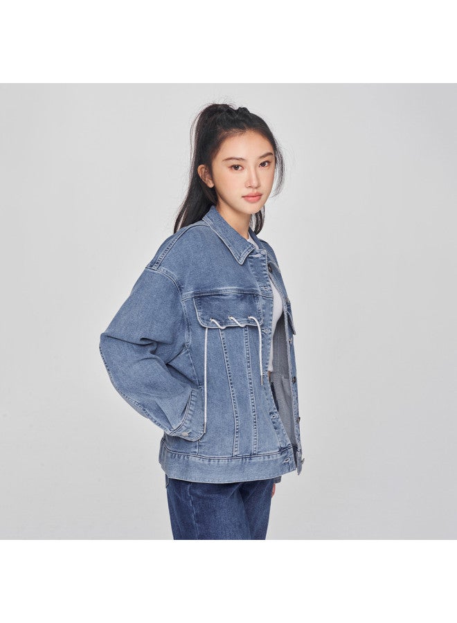 LEE Mall Same Style 24 Spring Comfort Edition Brushed Mid-blue Women's Rider Denim Jacket For Warmth - Image 5