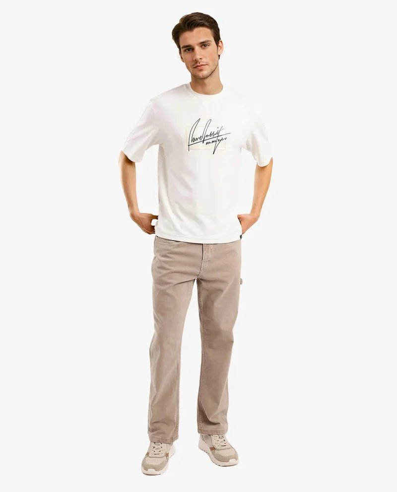 Rare Rabbit Rare Rabbit Men Raydo Off White Cotton Polyester Fabric Short Sleeve Crew Neck Boxy Fit Graphic Print T-Shirt