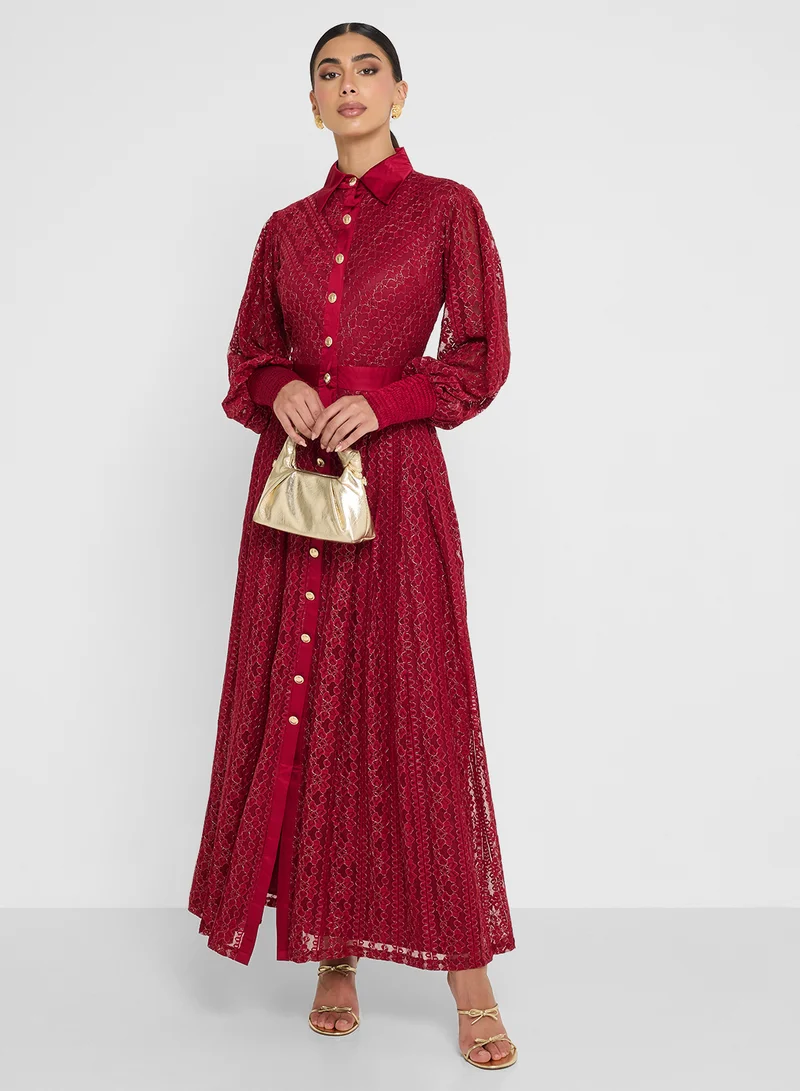 جولدن ابل Collared Long Sleeve Maxi Dress