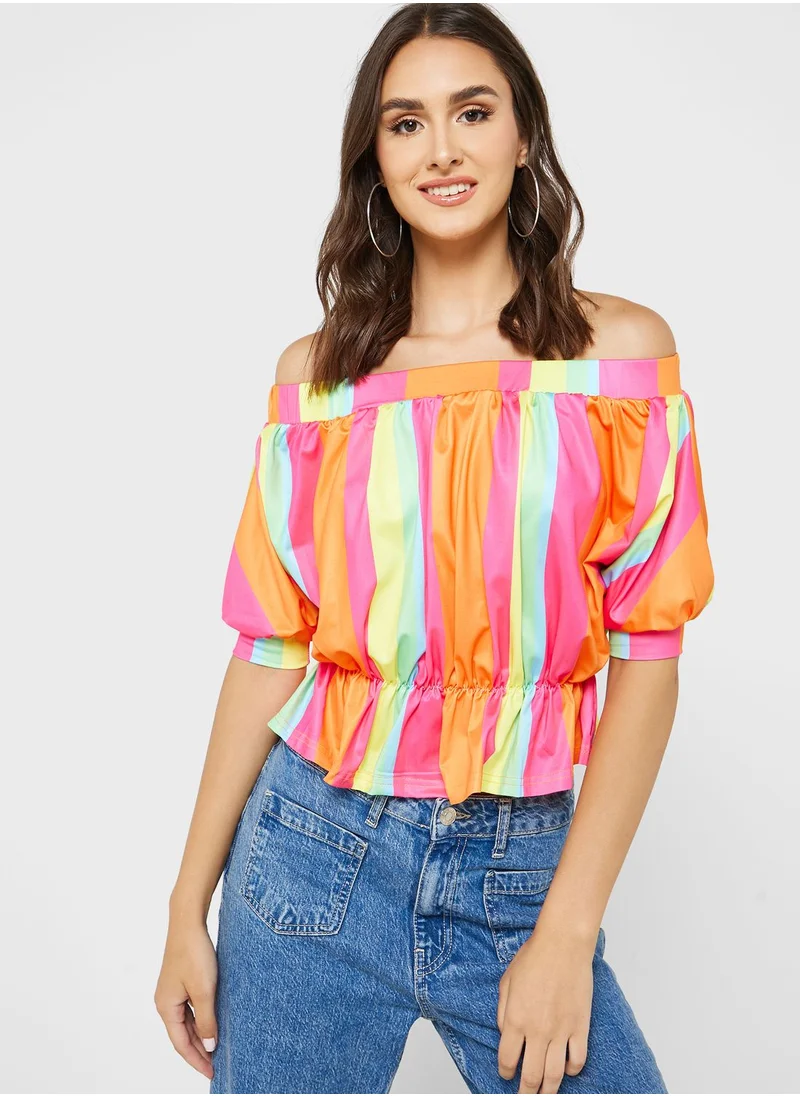Ginger Multi Stripe Off Shoulder Top
