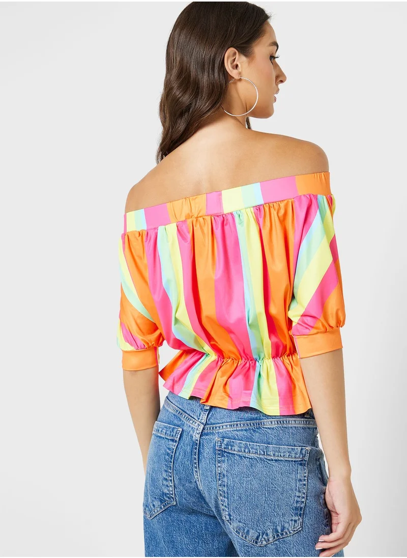 Ginger Multi Stripe Off Shoulder Top