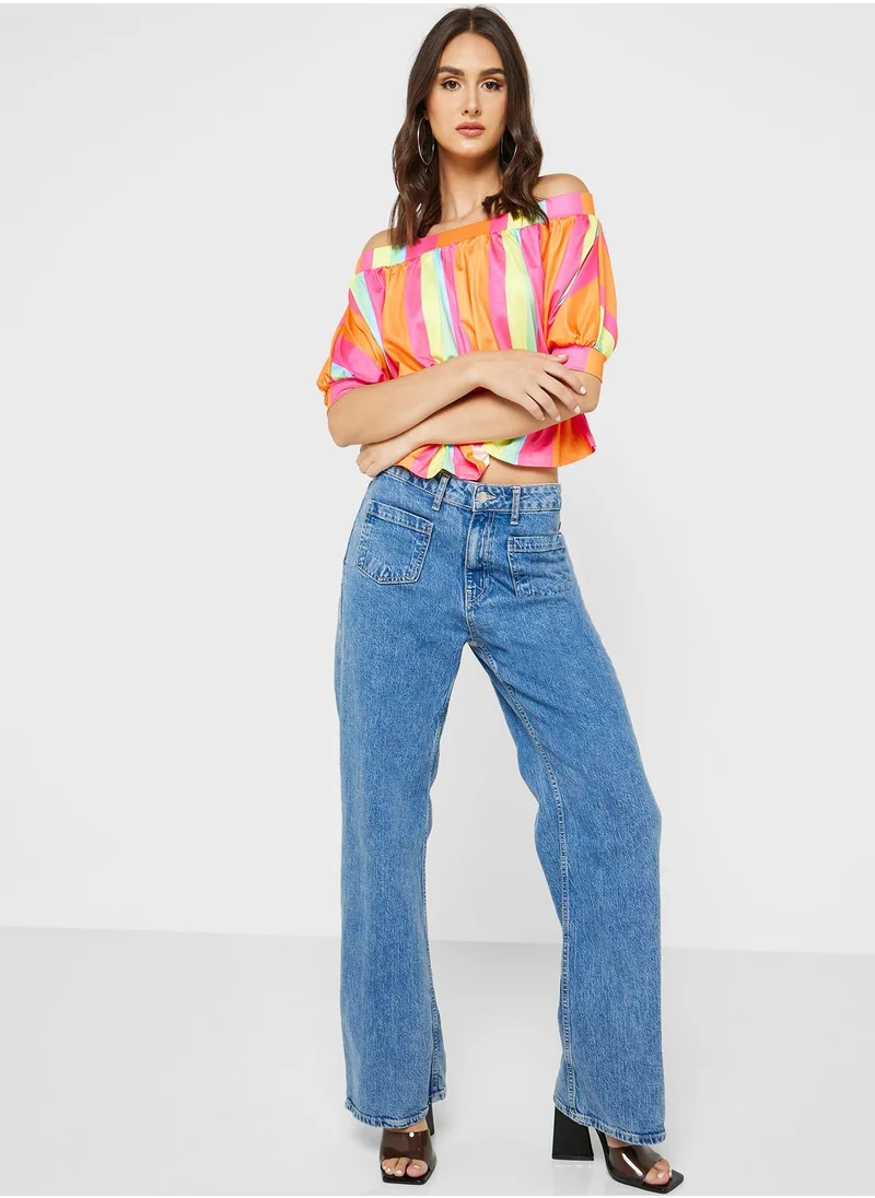 Ginger Multi Stripe Off Shoulder Top