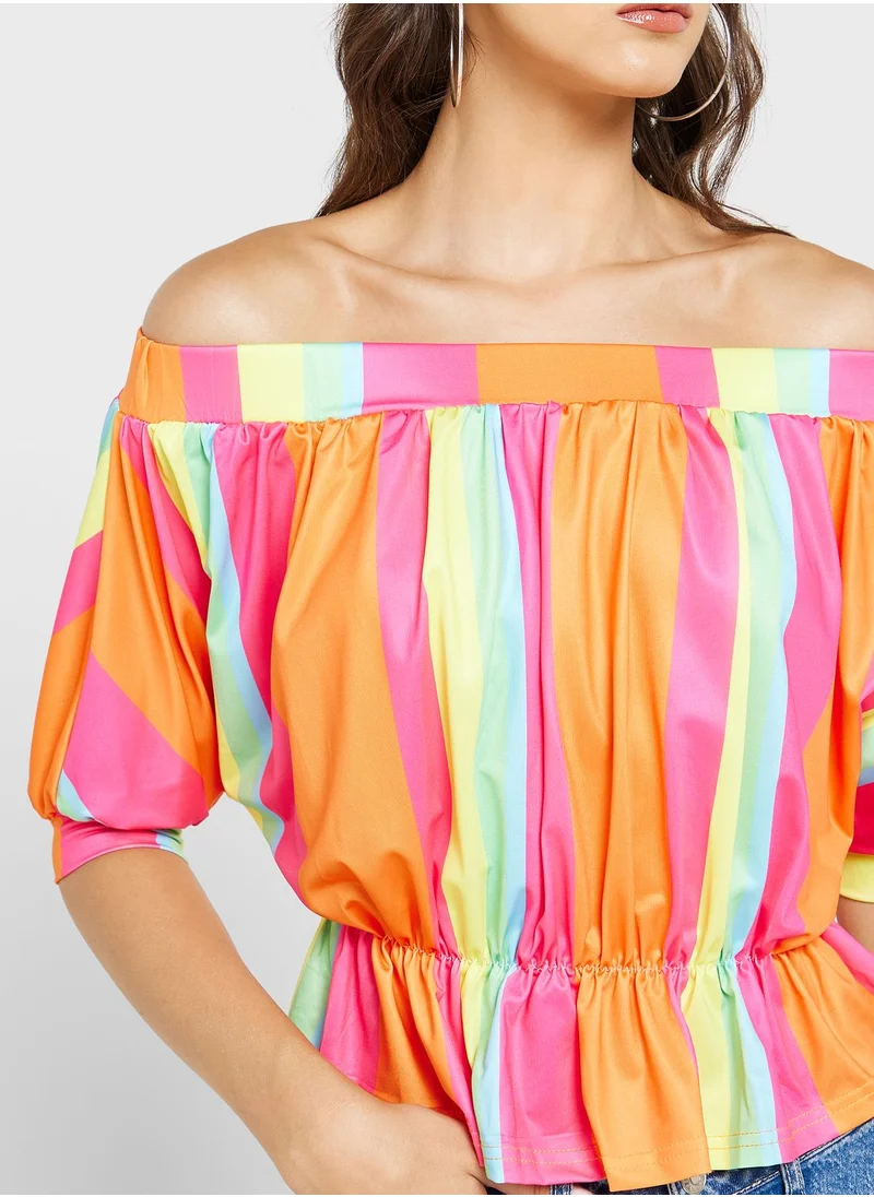 Ginger Multi Stripe Off Shoulder Top