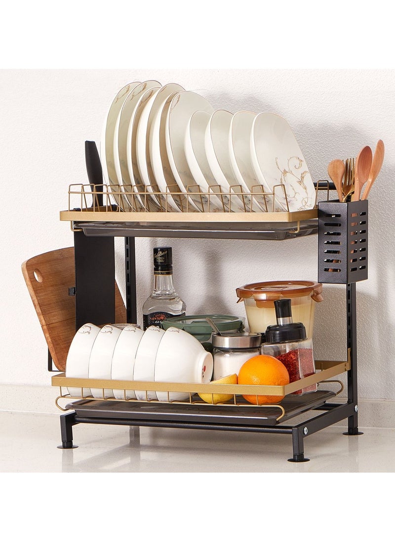 LKTOCAFT - Dish Drying Stand, Adjustable 2 tier Dish Rack, Stainless Steel Holder Dish Drying Rocks for Kitchen, Black gold - Image 1