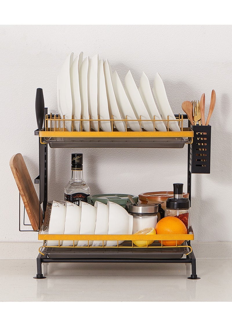 LKTOCAFT - Dish Drying Stand, Adjustable 2 tier Dish Rack, Stainless Steel Holder Dish Drying Rocks for Kitchen, Black gold - Image 1