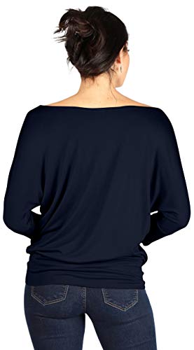 Simlu Womens Jersey Off the Shoulder Sweater Top Round Scoop Neck,Navy,1X - Image 3