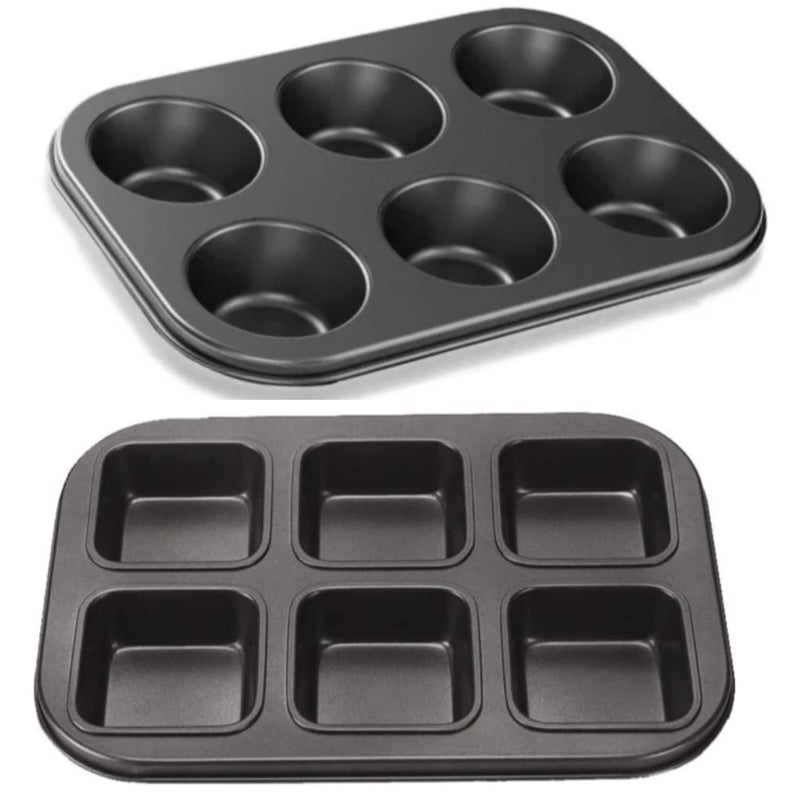 SHOAIB 6Cavities Muffin and Square Shape Brownie Cake Baking Moulds Combo Muffin Cupcake Tray Cake Baking Set Mini loaf pan Cake pan Combo - Image 1