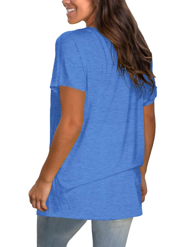 Saloogoe Plain T Shirts for Women Short Sleeve Summer Tops Loose Fitting Tees Blue XL - Image 4