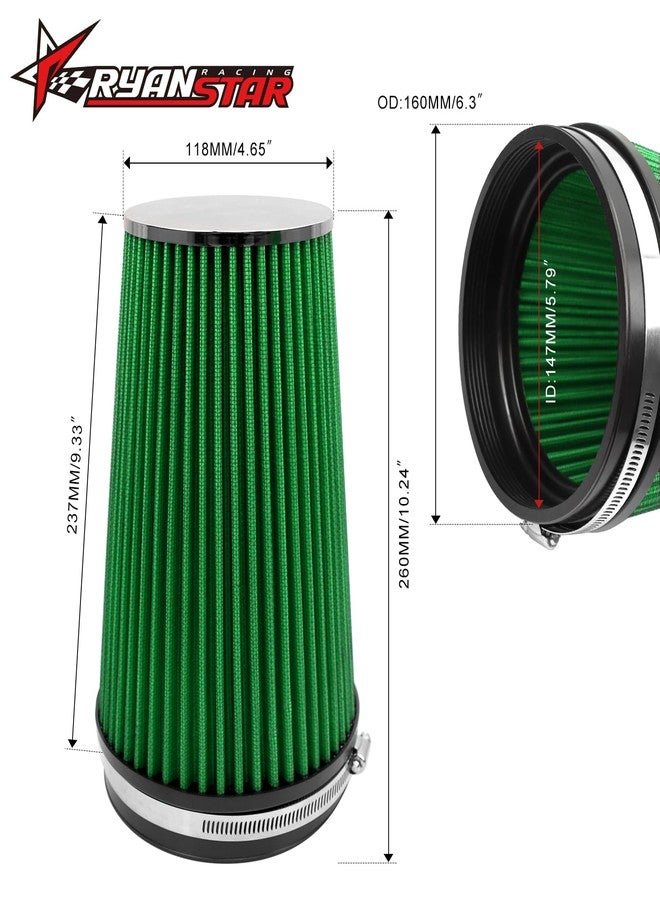 RYANSTAR Racing 6 Inch Cone Air Filter 152mm High Flow 265mm Tall Green - Image 2