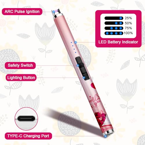 SUPRUS Candle Arc USB Type C Lighter Electric Lighter with Upgraded LED Battery Display Safety Switch Rechargeable Flameless Plasma Windproof Portable for Mother‘s Day (Pink) - Image 3