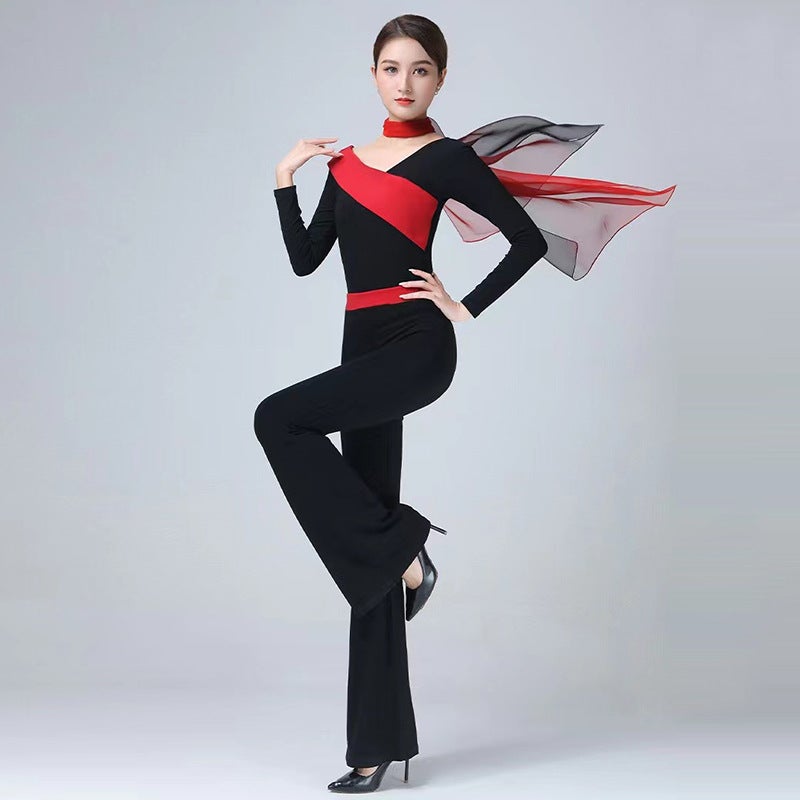 Body Etiquette Training Clothing Elegant Square Dance Suit Training Clothing Adult Body Training Dance Clothing Gold Velvet - Image 1