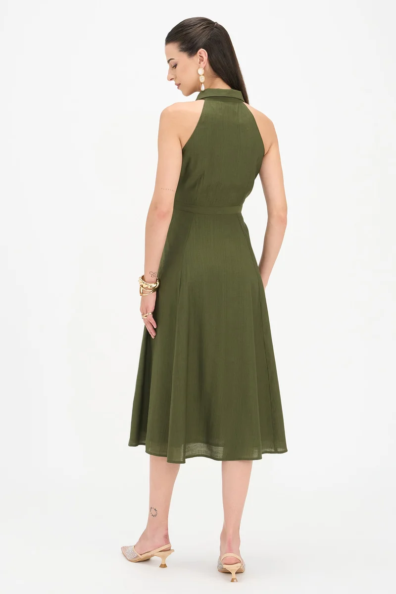 Virgio  Solid Viscose Halter Neck Shirt Dress for Women for Women | Best Price UAE