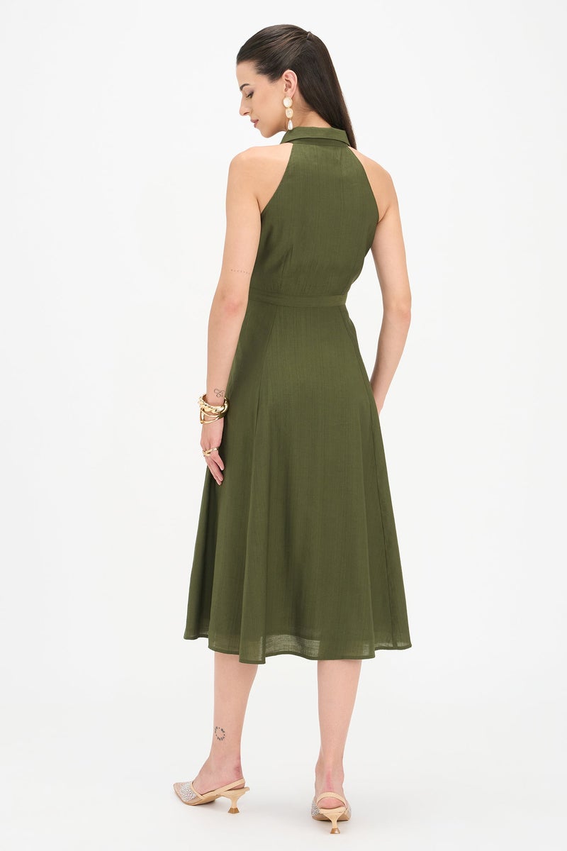 Virgio Solid Viscose Halter Neck Shirt Dress for Women - Image 4