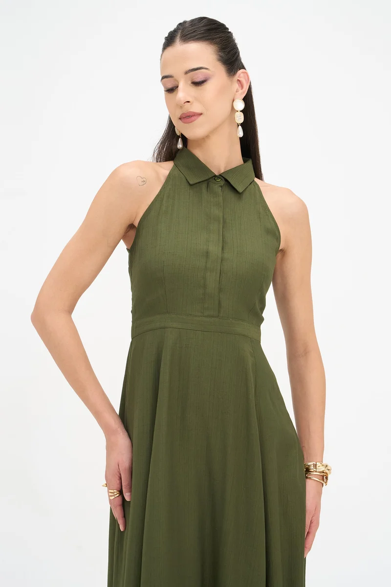 Virgio  Solid Viscose Halter Neck Shirt Dress for Women for Women | Best Price UAE