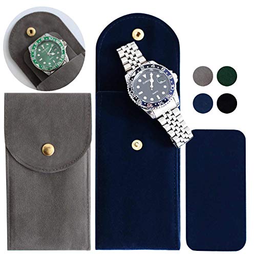 Besforu 4PCS Watch Travel Case for Men and Women Portable Velvet Watch Pouch Watch Storage Bag and Organizer (2BLUE+2GRAY) - Image 1
