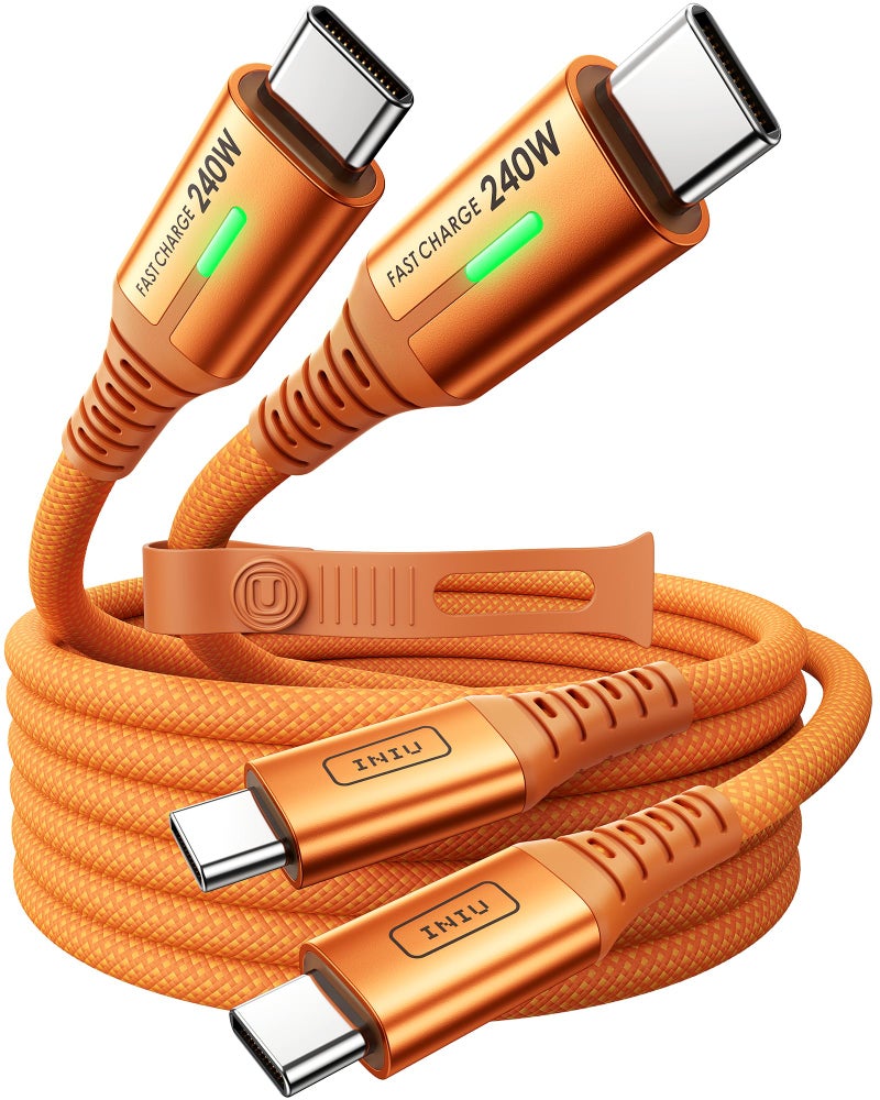 INIU USB C to USB C Cable, 240W Fast Charging Type C Charger Cord, Braided USBC Cable for iPhone 17, Samsung S25, Laptop, MacBook, Switch, Kid, Emergency, Flight, [6.6ft+6.6ft Orange] - Image 1